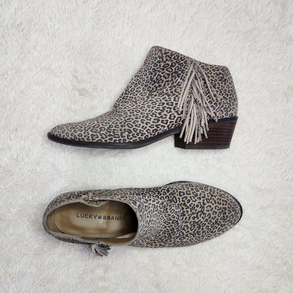 Women's Lucky Brand Leopard Print Tassel Booties Sz 9